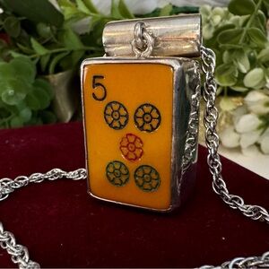 Vintage Handmade Solid 925 Sterling Silver Mahjong Tile Statement Pendant